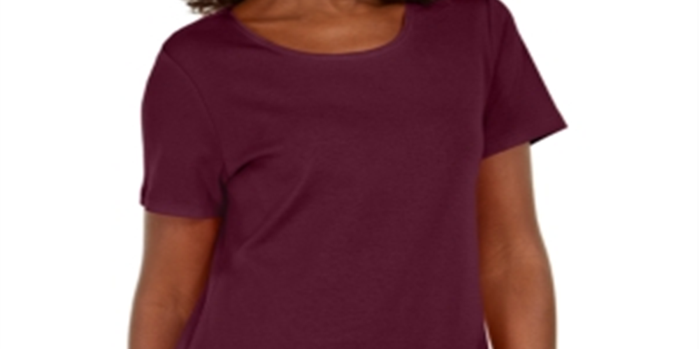 Blusa de algodão com decote redondo e bainha de botão feminina Karen Scott, marrom, tamanho P