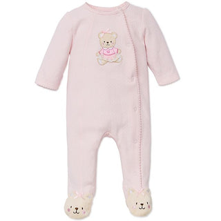 Macacão com pés de urso Little Me Baby Girl's Sweet Bear Footsuit Rosa Tamanho 9 M