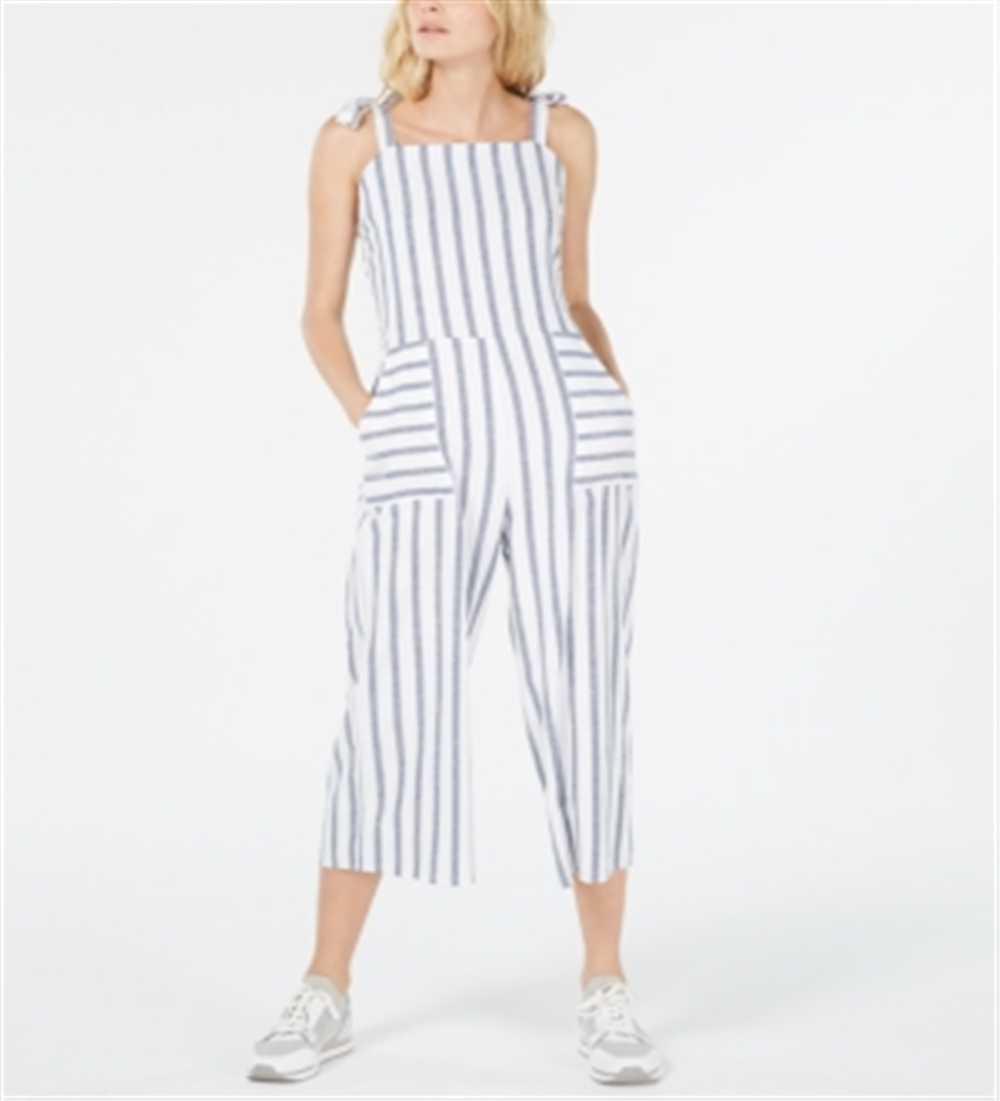 Macacão curto listrado feminino Monteau - branco tamanho pequeno GG