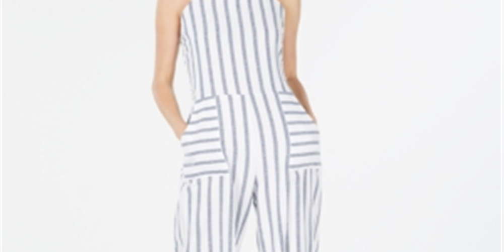 Macacão curto listrado feminino Monteau - branco tamanho pequeno GG