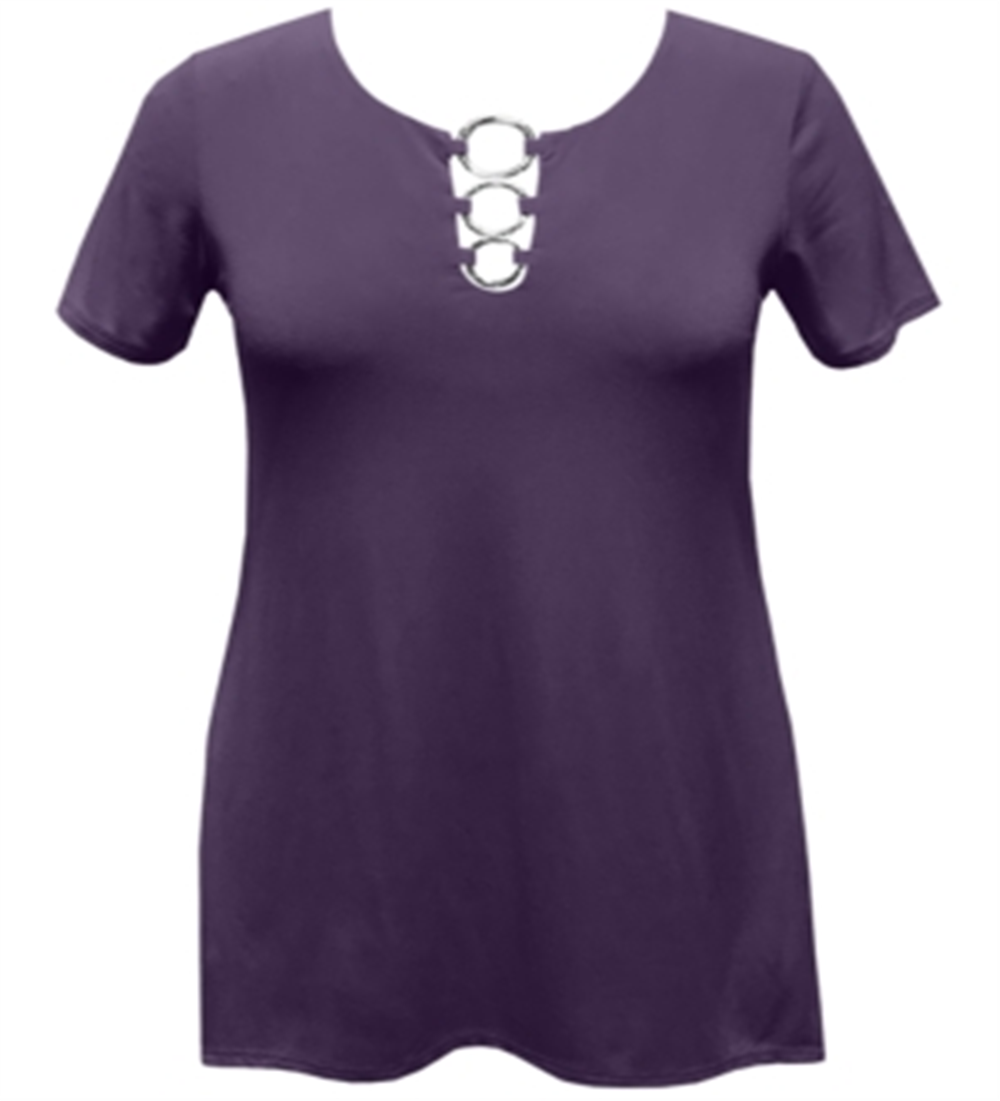 JM Collection Top feminino com bainha em formato de lenço e anel, roxo, tamanho GG