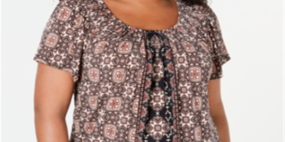 Blusa plissada estampada plus size Karen Scott feminina marrom tamanho XXL