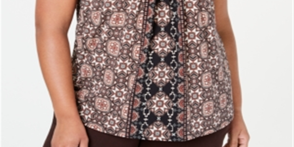 Blusa plissada estampada plus size Karen Scott feminina marrom tamanho XXL