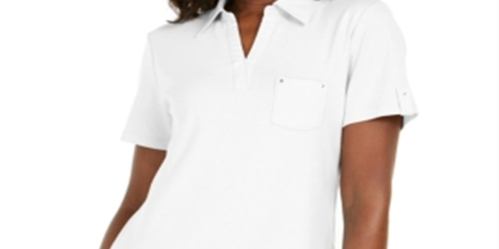 Camisa polo feminina Karen Scott de algodão, branca, tamanho XS