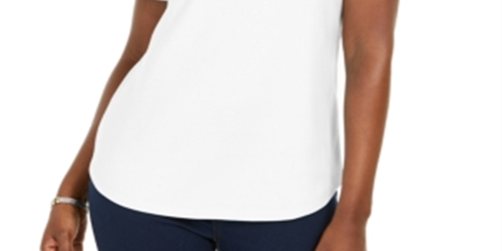 Camisa polo feminina Karen Scott de algodão, branca, tamanho XS