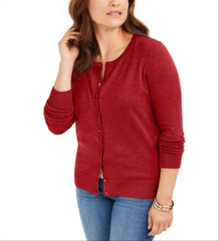 Cardigan feminino de manga comprida com botões frontais Charter Club, vermelho, tamanho G