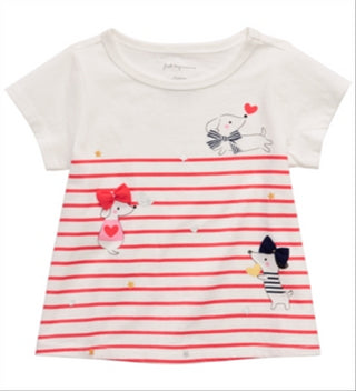 Camiseta listrada com estampa de cachorro First Impressions para bebê menina, branca, tamanho 3-6 M