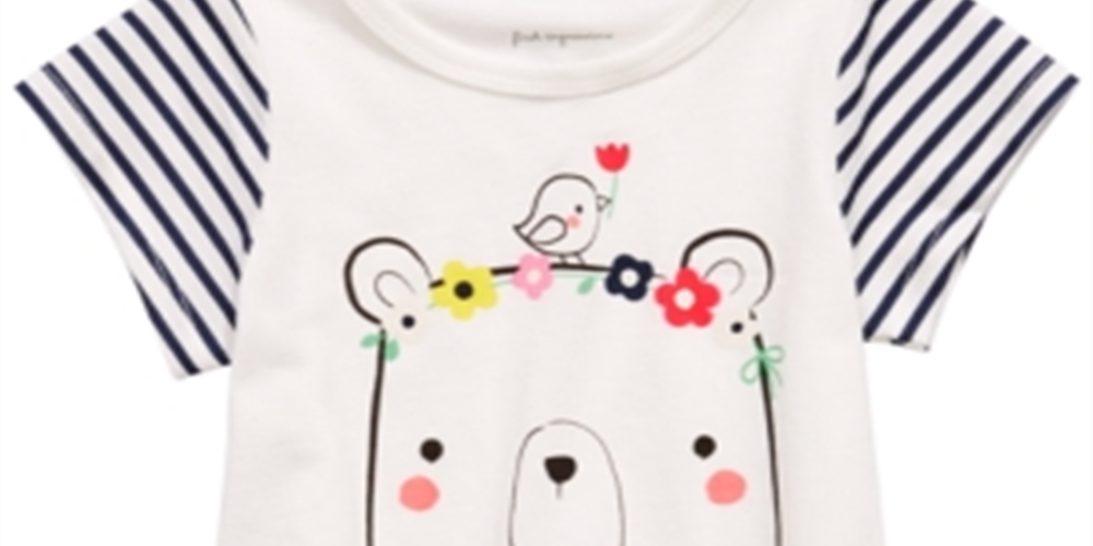 Camiseta de algodão com estampa de urso First Impressions para bebê menina, branca, tamanho 6-9 M