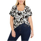 Camiseta feminina Tommy Hilfiger Oasis Floral Ladder Accent, preta, tamanho 2XL