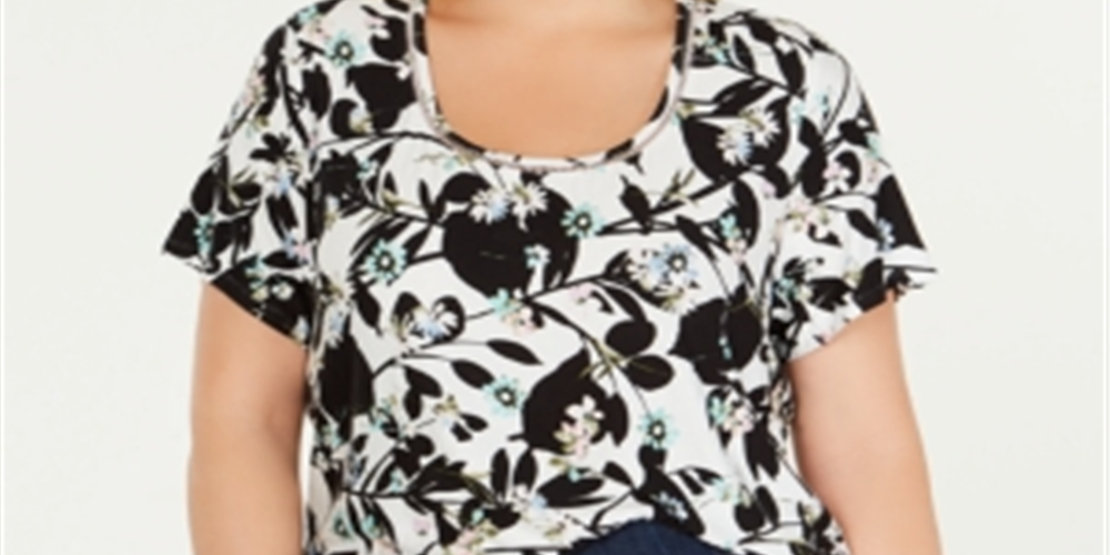 Camiseta feminina Tommy Hilfiger Oasis Floral Ladder Accent, preta, tamanho 2XL