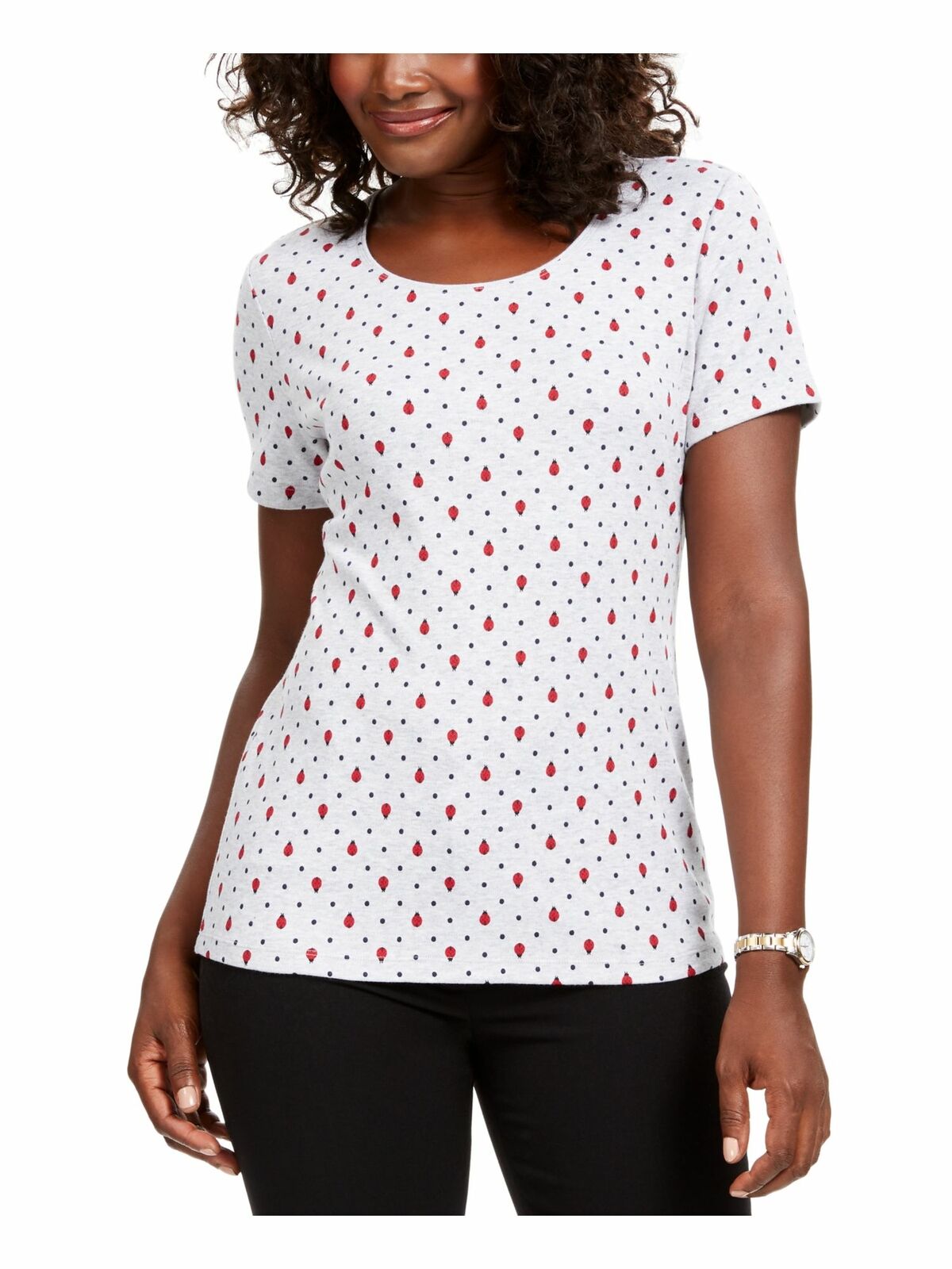 Camiseta feminina Karen Scott com estampa de gola redonda, cinza, tamanho M