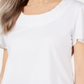 Karen Scott Blusa Feminina com Acabamento em Basketweave e Manga Flutter, Branca, Tamanho P