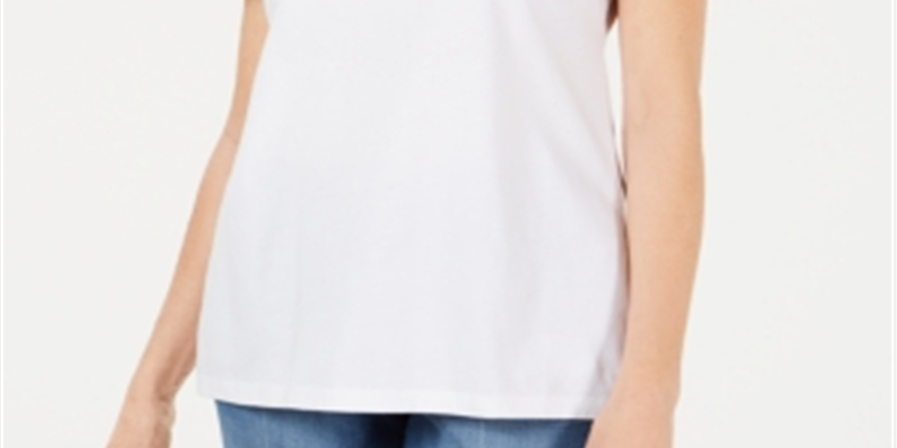 Karen Scott Blusa Feminina com Acabamento em Basketweave e Manga Flutter, Branca, Tamanho P