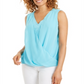 JM Collection Top drapeado sem mangas com tachas, azul, tamanho M