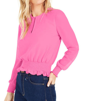 Bar III Women's Vivid Smock Trim Long Sleeve Blouse Pink Size XX-Large