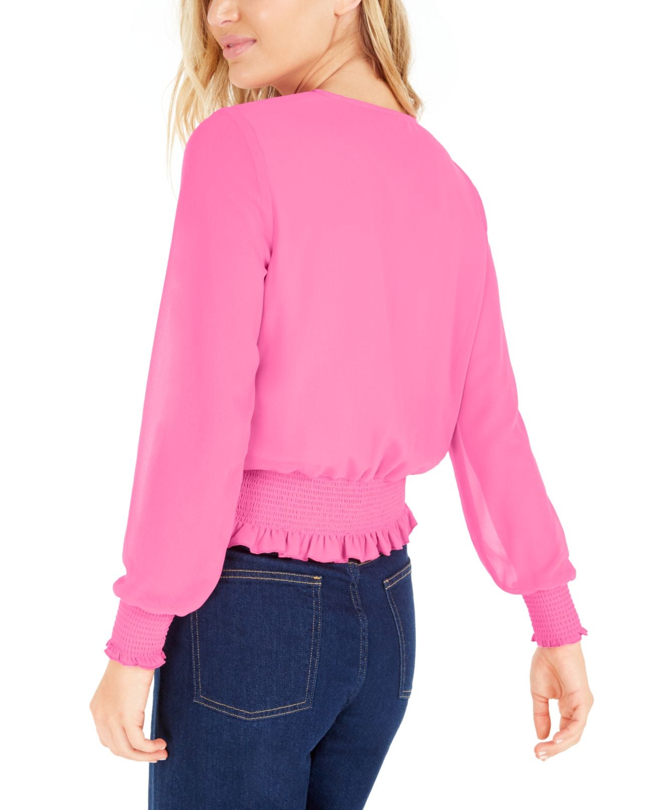 Blusa feminina Bar III Vivid Smock Trim manga comprida rosa tamanho XX-G