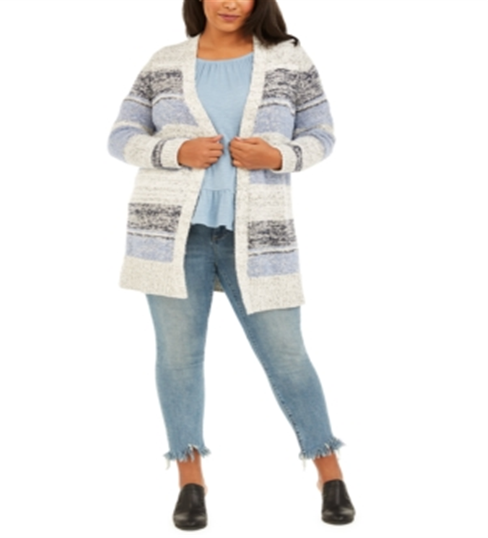 Cardigan feminino listrado com textura estilo &amp; co, azul, tamanho 0X