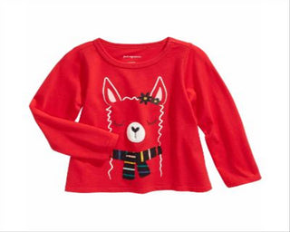 Camiseta de algodão com estampa de lhama First Impressions para meninas, tamanho 2T, vermelha