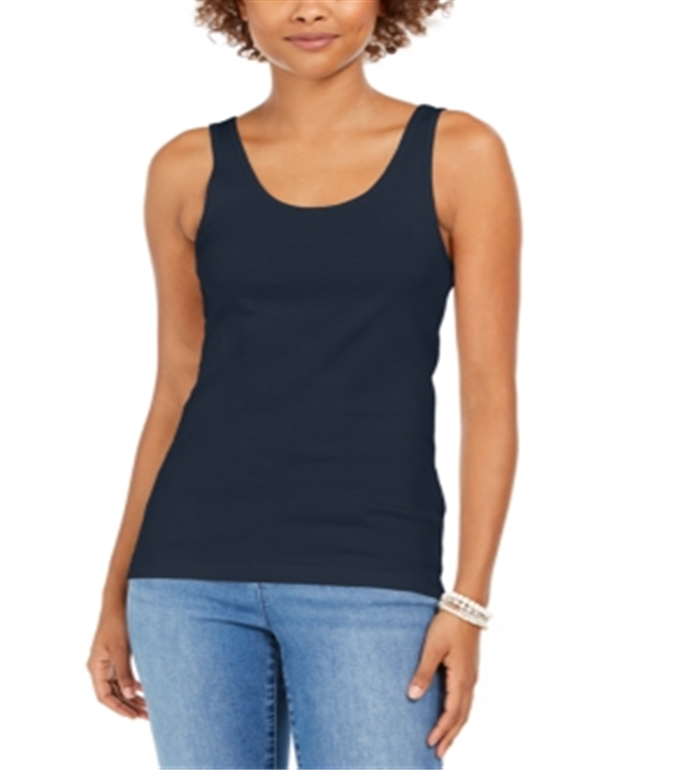 Regata feminina de algodão estilo &amp; co, azul, tamanho M