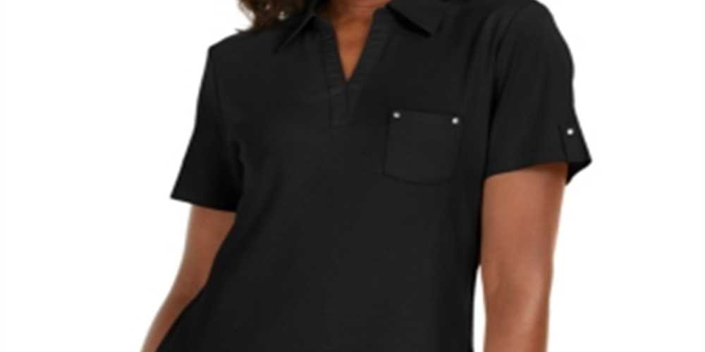 Camisa polo feminina de algodão Karen Scott, preta, tamanho XS