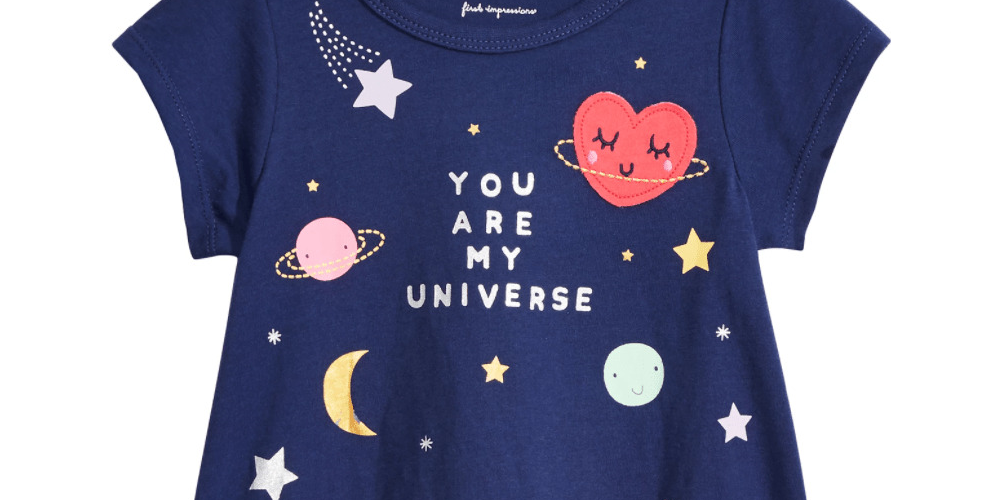 Camiseta de algodão estampada First Impressions Baby Girl's Universe, azul, tamanho 3-6 meses