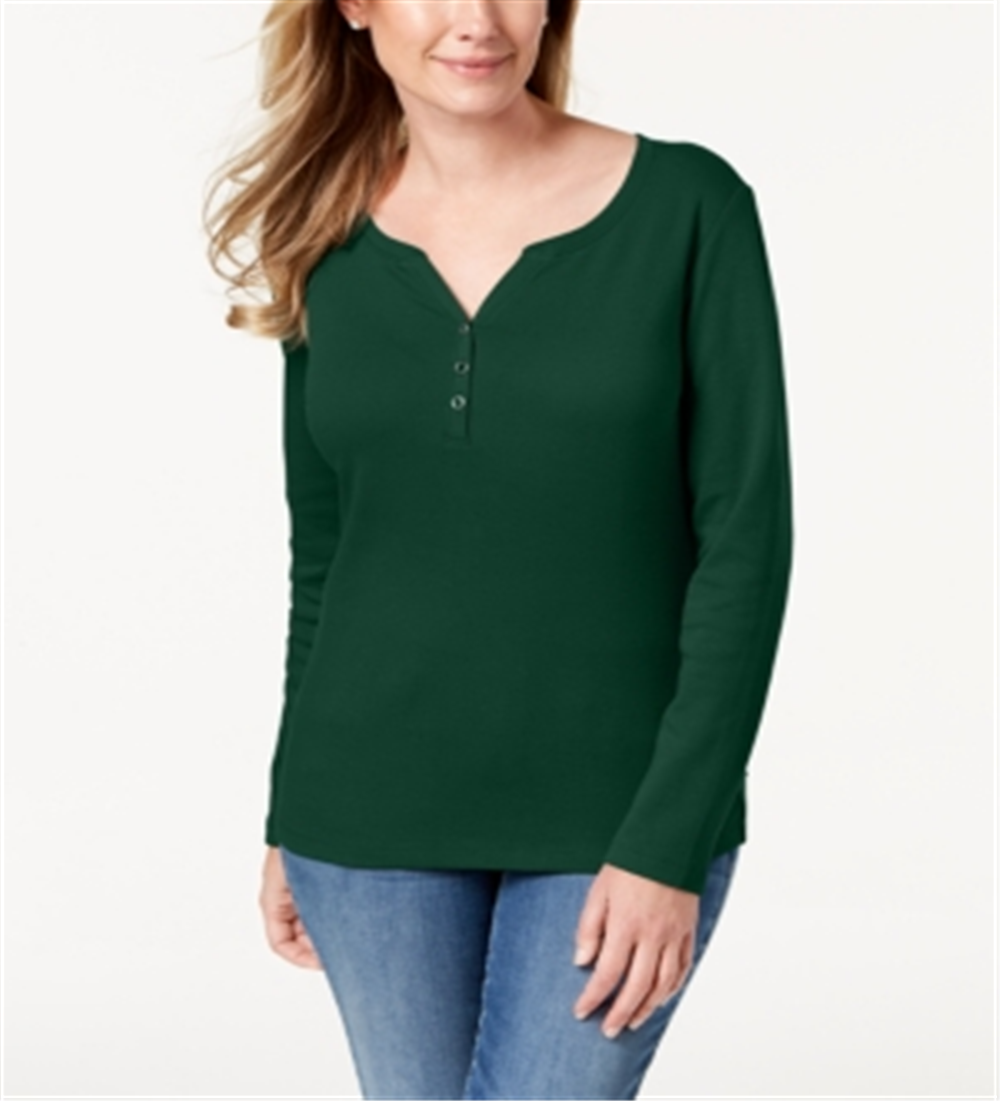 Karen Scott Top Henley de Algodão Feminino Verde Tamanho XS