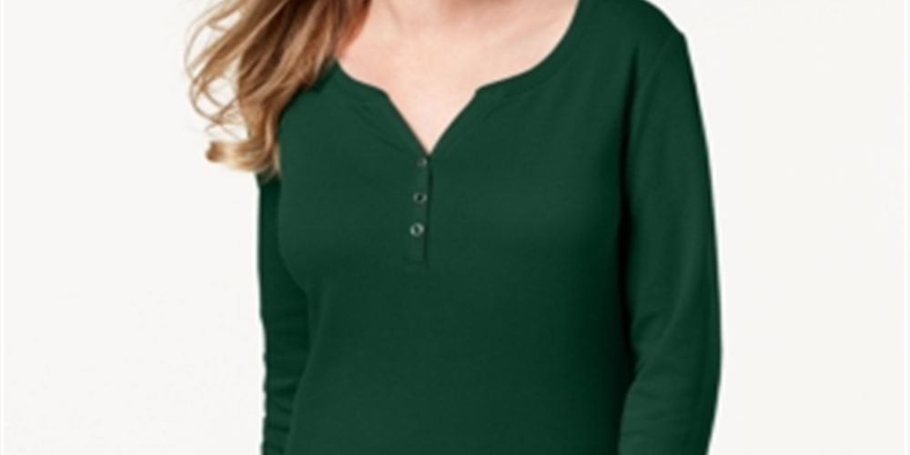 Karen Scott Top Henley de Algodão Feminino Verde Tamanho XS