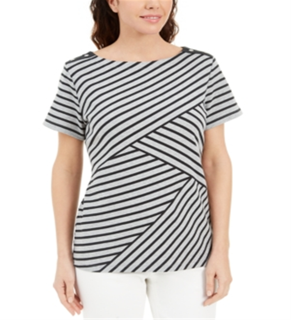 Blusa listrada assimétrica feminina Karen Scott, cinza, tamanho pequeno