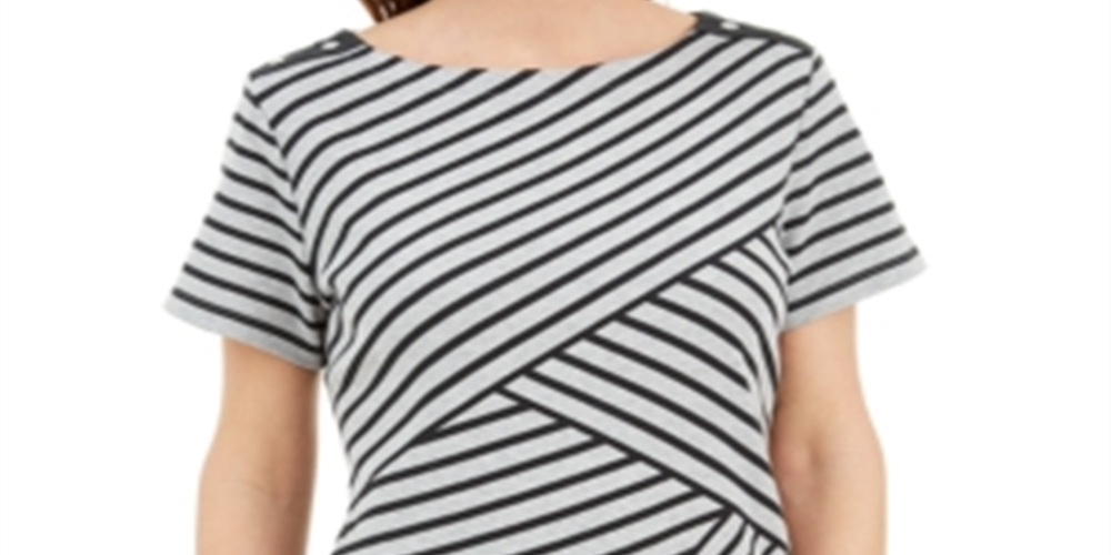Blusa listrada assimétrica feminina Karen Scott, cinza, tamanho pequeno