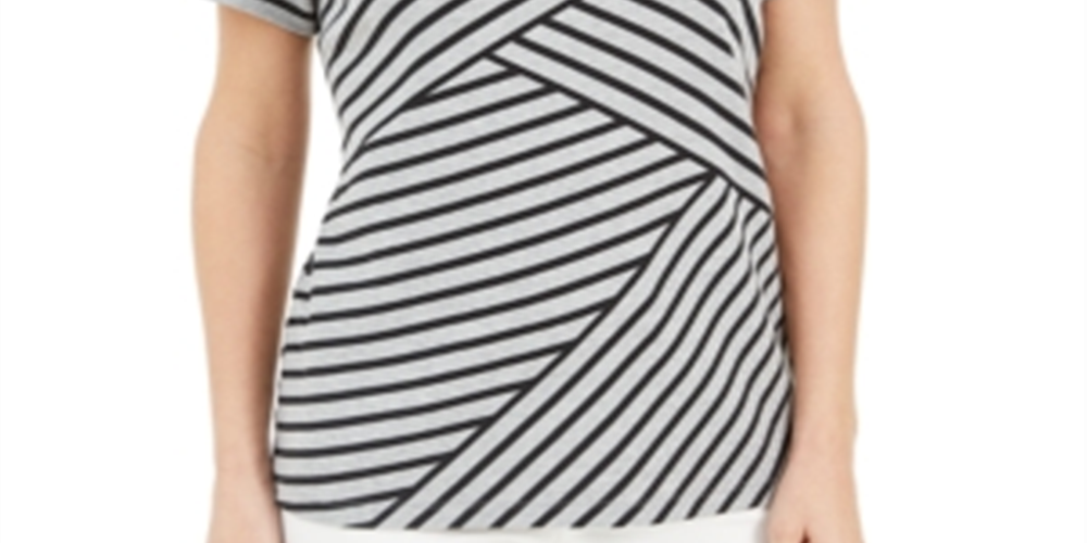 Blusa listrada assimétrica feminina Karen Scott, cinza, tamanho pequeno