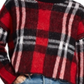 Suéter curto feminino xadrez com gola redonda e à prova de intempéries, tamanho médio, vermelho