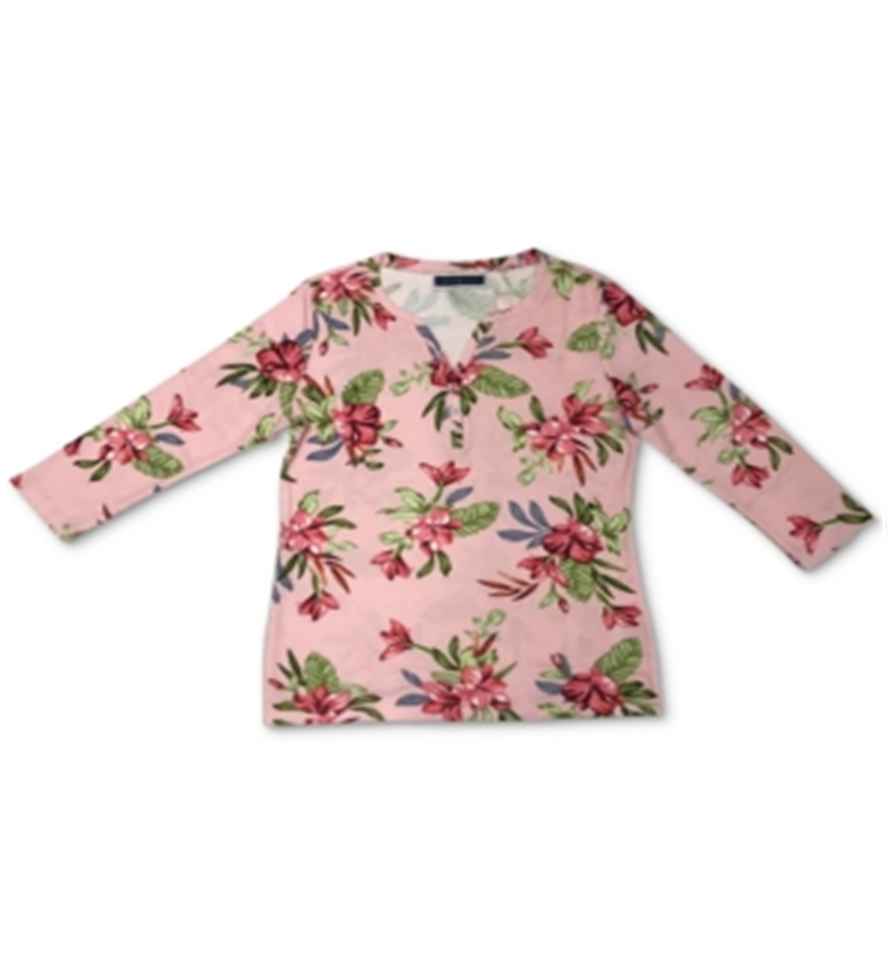 Camiseta Henley Estampada Feminina Karen Scott Rosa Tamanho GG