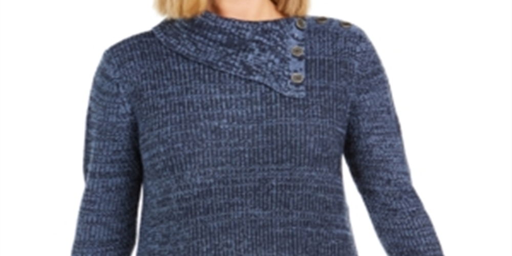 Suéter de malha feminino com gola envelope e bolso canguru Style &amp; Co, azul, tamanho GG