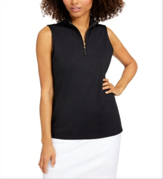 Blusa feminina sem mangas com decote careca Charter Club, preta, tamanho M
