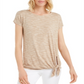 Camiseta feminina com bainha amarrada, marrom, tamanho M, da coleção JM