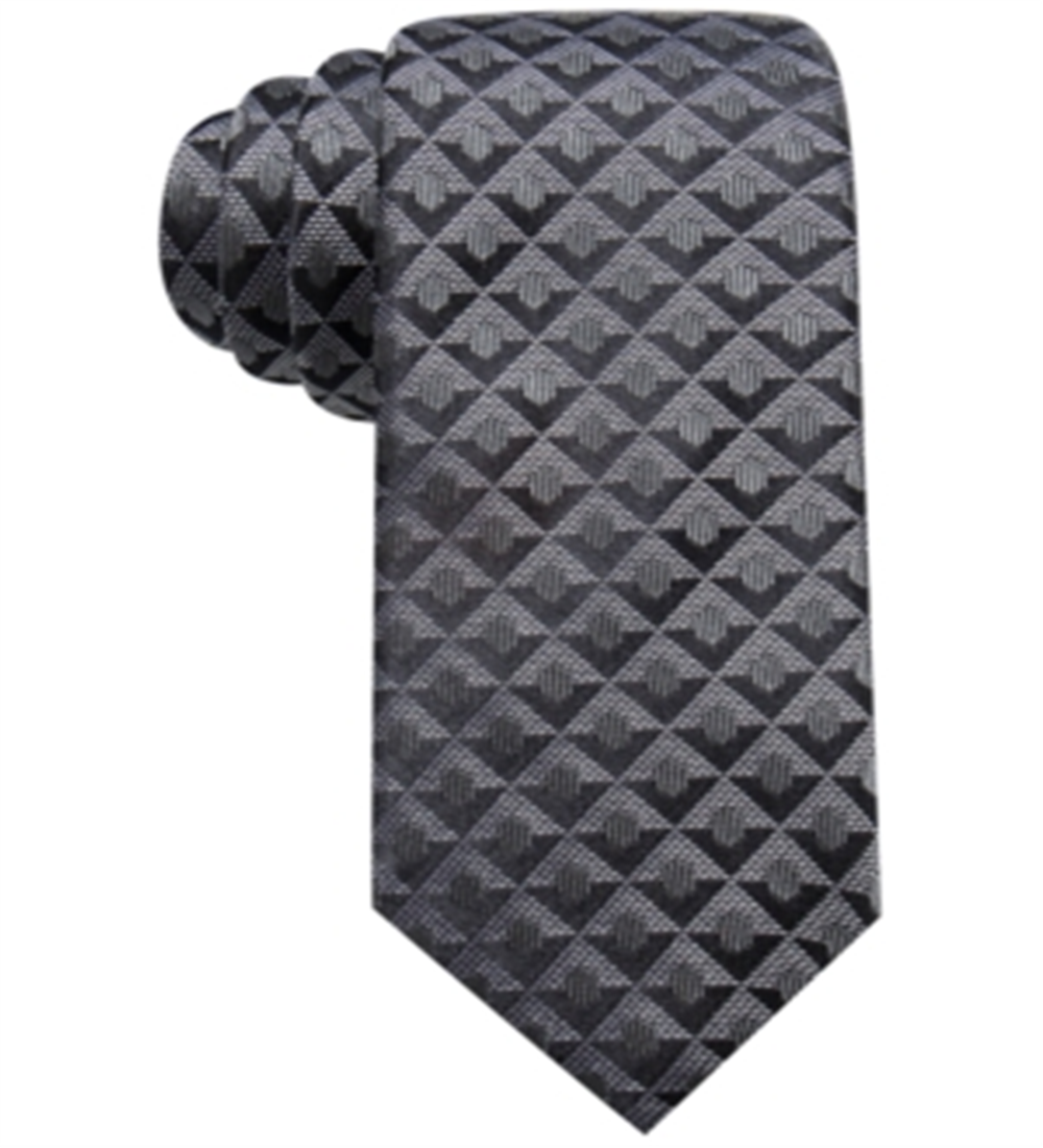 Gravata fina de seda geométrica masculina Alfani, preta, tamanho regular