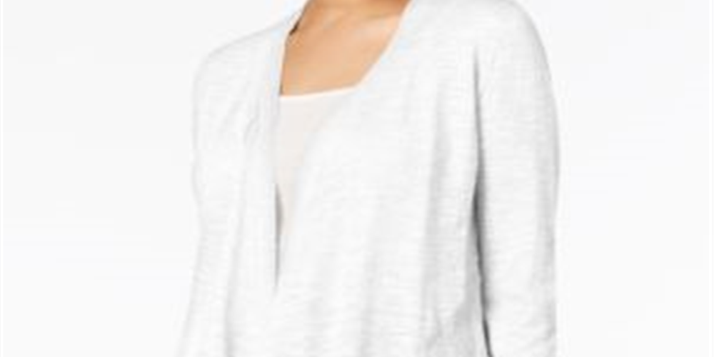 Cardigan feminino Alfani de linho aberto na frente, tamanho PP, branco