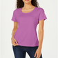 Karen Scott Blusa feminina de manga curta e decote redondo, roxa, tamanho pequeno