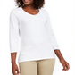 Karen Scott Blusa de algodão com decote em V e ilhós feminina, branca, tamanho P