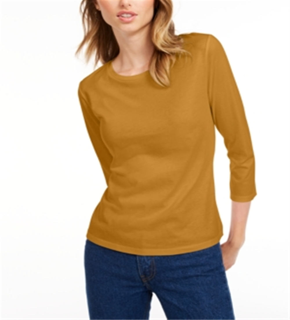 Camiseta feminina lisa com manga 3/4 Maison Jules, laranja, tamanho XXG