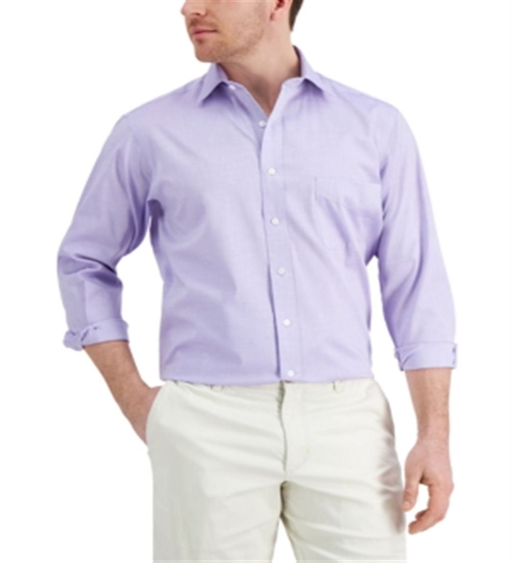 Camisa social masculina Club Room Regular Fit de algodão com gola aberta e ponto fechado, roxa, tamanho M