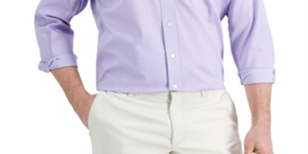 Camisa social masculina Club Room Regular Fit de algodão com gola aberta e ponto fechado, roxa, tamanho M
