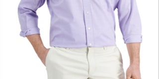 Camisa social masculina Club Room Regular Fit de algodão com gola aberta e ponto fechado, roxa, tamanho M