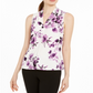 Blusa feminina Calvin Klein sem mangas com pregas florais - branca, tamanho pequeno
