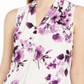 Blusa feminina Calvin Klein sem mangas com pregas florais - branca, tamanho pequeno