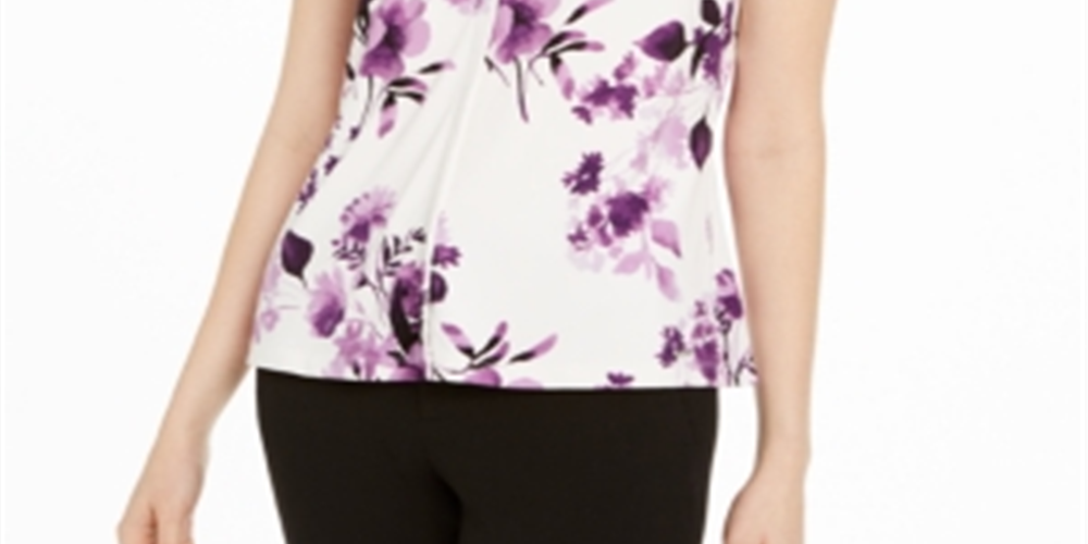 Blusa feminina Calvin Klein sem mangas com pregas florais - branca, tamanho pequeno