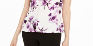 Blusa feminina Calvin Klein sem mangas com pregas florais - branca, tamanho pequeno