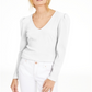 Blusa feminina canelada com ombros bufantes da INC International Concepts, branca, tamanho pequeno G