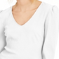 Blusa feminina canelada com ombros bufantes da INC International Concepts, branca, tamanho pequeno G