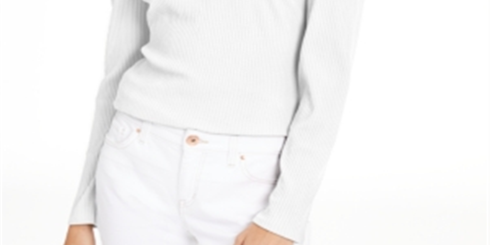 Blusa feminina canelada com ombros bufantes da INC International Concepts, branca, tamanho pequeno G